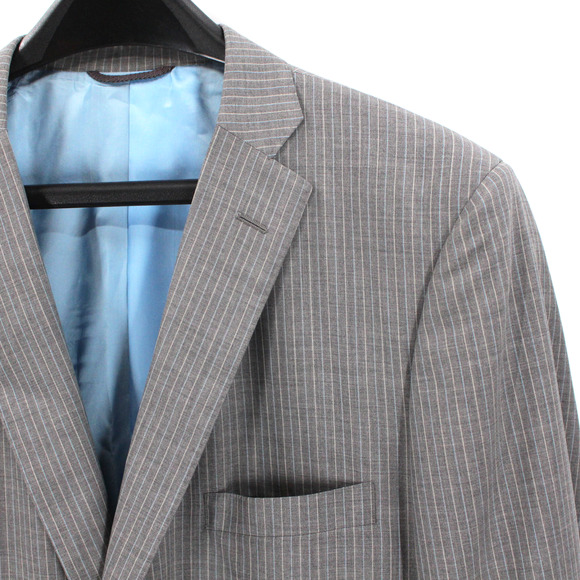 Holland & Sherry Savile Row Royal Classic Wool Grey Stripe Suit Jacket 46 Blazer - Picture 2 of 7